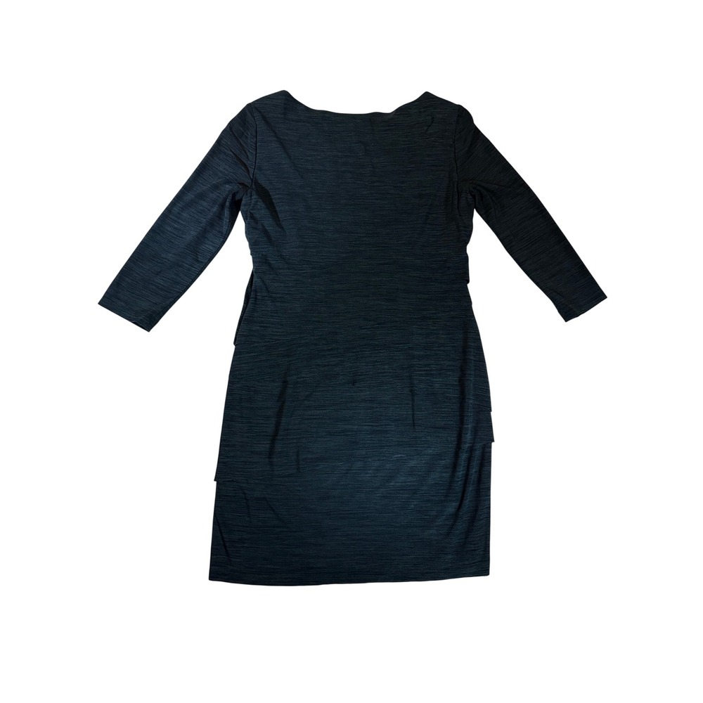 Tahari Arthur S Levine Teal Tiered Sheath Dress Petite 8P 3/4 Sleeve - Picture 2 of 3